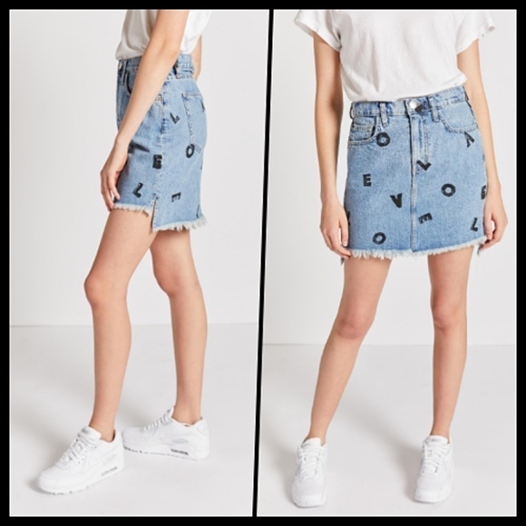NWT Current/Elliott High Waist Letter Print Denim Mini Skirt 26 - Picture 6 of 7